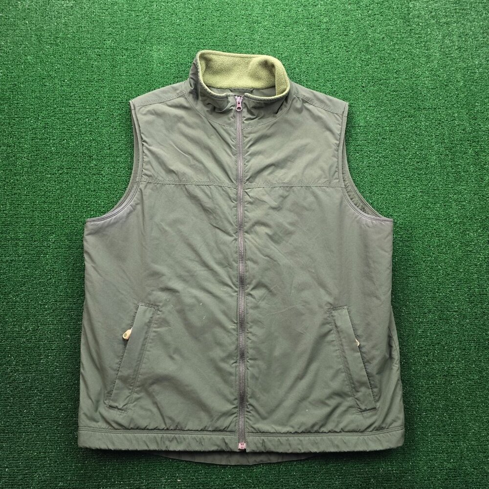 LL Bean Vest Mens Large Tall LT Green Fleece Lined Zip Up Outdoors Nylon 0BDR5